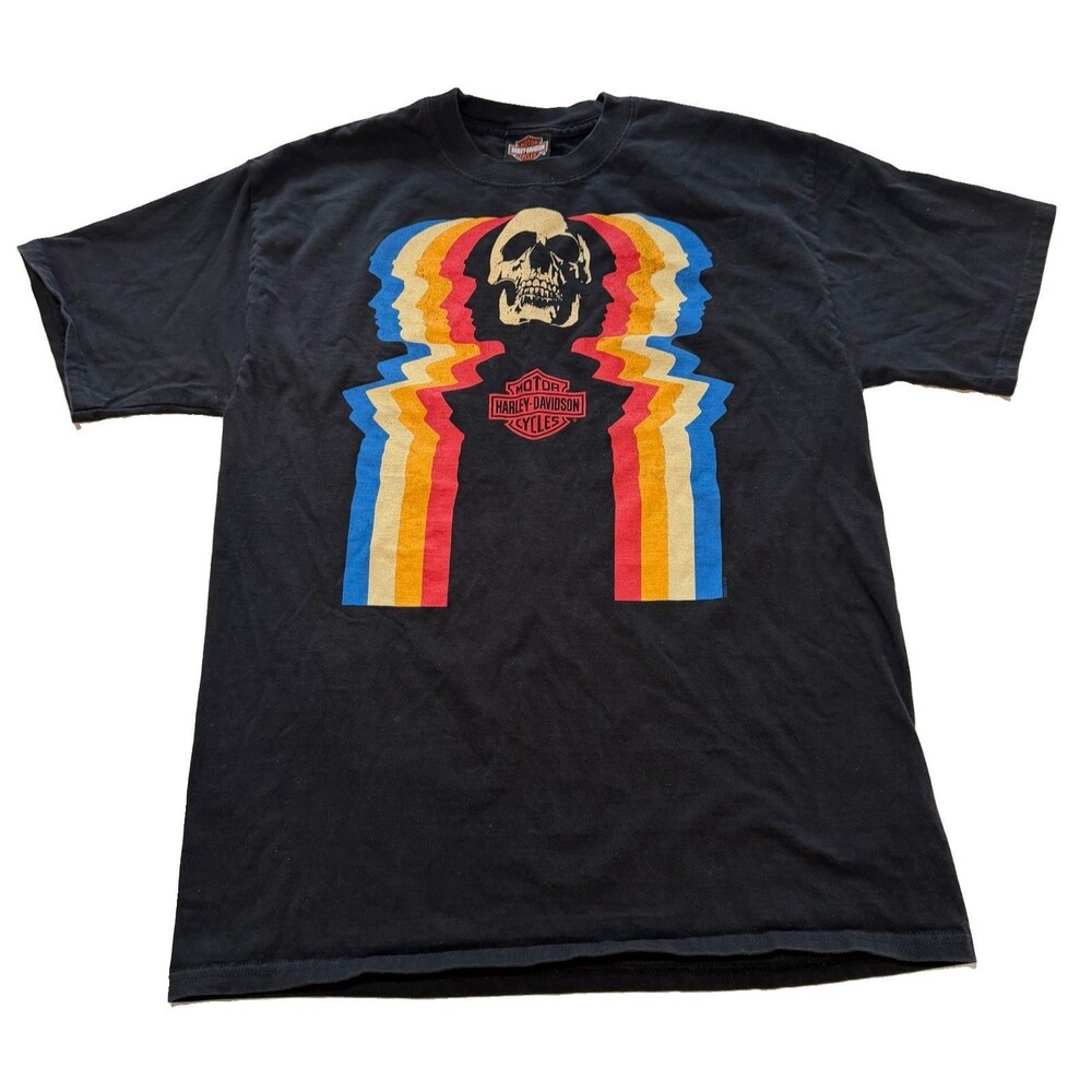 Harley Davidson Shirt Mens Medium Black Savannah Georgia Face Skull Double Sided